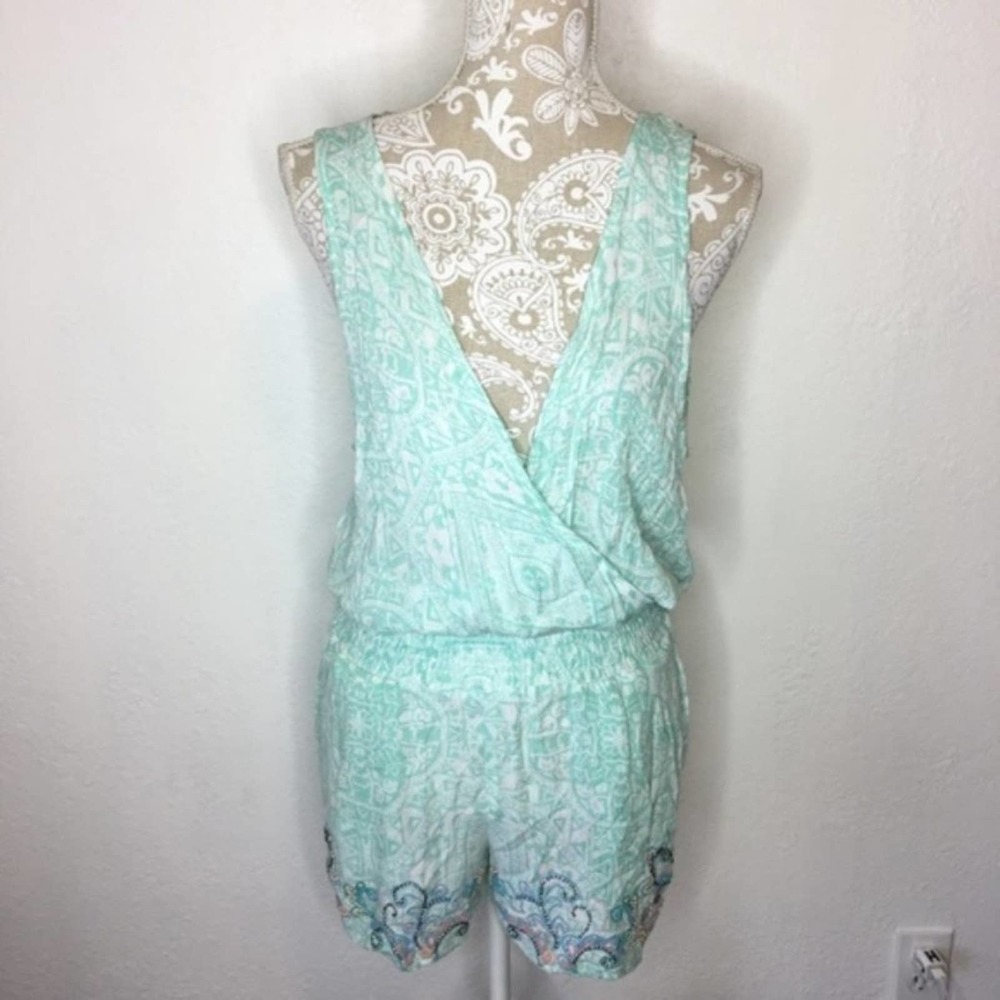 Green Dragon MED Plunge Wrap Beaded Romper dd010